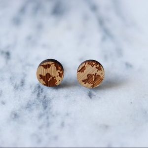 🎉 New Wooden Earth Round Stud Earrings
